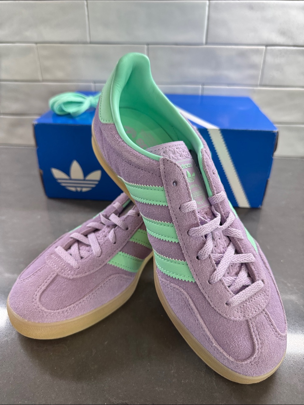adidas Gazelle Sneakers in Lavender & Mint